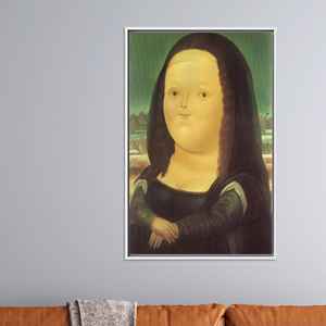 Botero Mona Lisa <b>Canvas</b> Print: Whimsical Pop Art Portrait,WHITE <b>FRAMED</b> <b>CANVAS</b> - Product Image 1