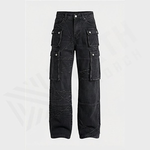 Jeans droits pour homme personnalisés style rétro délavé vintage avec broderie rivets sur les hanches – Collection été/hiver - Product Image 1