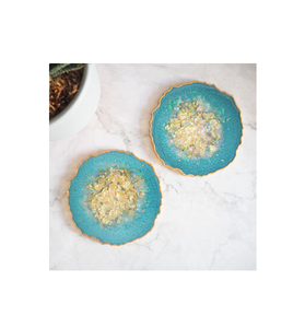 Sous-verres personnalisés en matériau écologique, design floral pailleté or, couleur personnalisée, réutilisables, style campagnard, sous-verres en verre pour table, 2 pièces - Product Image 1