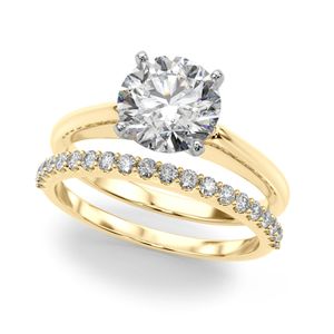 RITZIN Vintage Style Round Cut <b>Sterling</b> <b>Silver</b> Prong Setting Bridal <b>Set</b> Engagement <b>Ring</b> for Women - Product Image 1