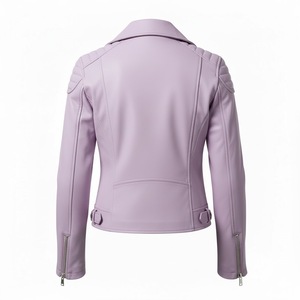 Chaqueta de Motociclista de Cuero Lavanda para Mujer, Uso Diario, Estilo Motero, Personalizada, Venta al por Mayor, Precio de Fábrica, Cuero Genuino - Product Image 3