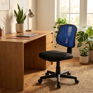 Silla de oficina ergonómica contemporánea de Seattle en negro/azul Diseño de elevación moderna con materiales de PP y tela para uso doméstico - Product Image 4