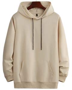 Sudadera con Capucha Beige Lisa Unisex, Sudadera Informal de Forro Polar con Capucha y Bolsillo Tipo Canguro, Ropa de Calle Abrigada para Invierno - Product Image 1