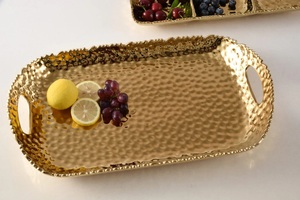 Premium Luxury Gold Plated Hammered Metal <b>Tray</b> Rectangular Decorative <b>Serving</b> <b>Tray</b> for Table Ottoman & Home Decor Gifting <b>Trays</b> - Product Image 5