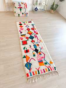 พรมขนปุยขนแกะพรมปูพื้นสไตล์โมร็อกโกทำด้วยมือลายชนเผ่าเรขาคณิตแบบแอบสแตรกต์สำหรับโถงทางเดินและห้องนั่งเล่น - Product Image 3