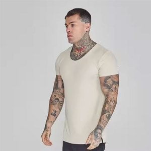 Camiseta de gimnasio de algodón 100% de gran tamaño para hombre, camiseta de manga corta con cuello redondo y hombros caídos de calidad superior, estilo callejero elegante - Product Image 3