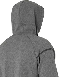 Sweat-shirt à capuche zippé gris pour homme, coupe classique, couleur unie, décontracté, en polyester tricoté, pour l'automne - Product Image 3
