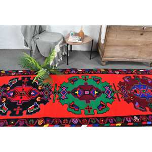 Tapis de Grande Taille Vintage en Laine Turque Rouge Noir Rectangle Surdimensionné Patchwork Motif 33X146 pi 10mm Épaisseur Latex - Product Image 2