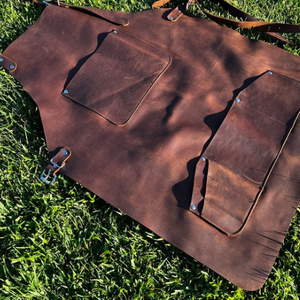 Tablier de commerçant fabriqué à la main Vêtements de protection en cuir marron souple durables pour le soudage du bois et l'utilisation en atelier avec poche - Product Image 5