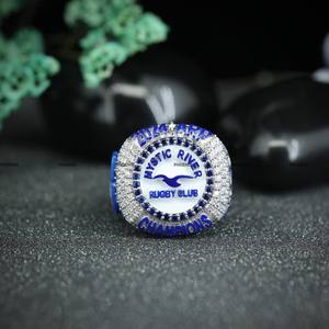 3D Printed Blue Enamel 925 Sterling Silver Custom Moissanite Diamond <b>Name</b> and Logo Ring for Men Women by Phoenix Enterprise - Product Image 1