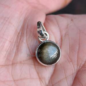 Pendentif artisanal en argent sterling 925 avec obsidienne naturelle dorée, bijoux à la mode, breloques en obsidienne pour elle - Product Image 2