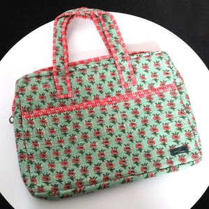 Sac pour ordinateur portable de luxe en coton imprimé floral vert fait à la main, matelassé, durable, moderne, vintage, avec poignée légère - Product Image 5