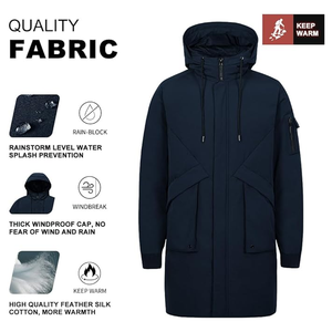 Veste bouffante épaisse coupe-vent avec longue capuche Parkas hydrofuges d'hiver tendance pour hommes Manteaux de remplissage en coton en toile - Product Image 2