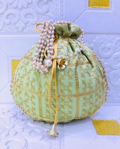 Designer Handmade Ethnic Raw Silk Evening Bags Customizable Printing Coin Potli Batua Fashion Purse 1-1.9L Capacity for Party - Product Image 2