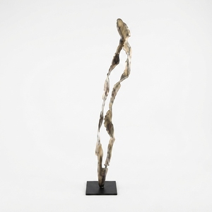 Handcrafted <b>wooden</b> liyuk stand sculpture <b>rustic</b> teak carved abstract winding human figure statue metal base accent decor units - Product Image 1