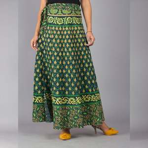 <b>Green</b> Ethnic Print <b>Maxi</b> <b>Skirt</b> Casual Trendy Ball Gown Design Tassel Decoration XS Cotton Knitted Woven Tassels for Work Spring - Product Image 3