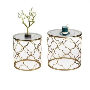 Muebles con textura martillada para sala de estar, sala de estar, juego artesanal multiusos de 2 mesas auxiliares de sofá con doble sombra - Product Image 3