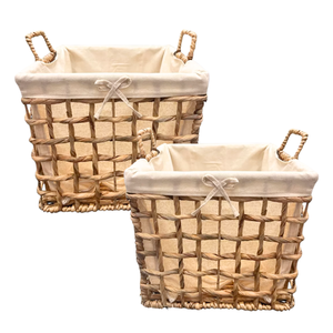 Premium Fait À La Main Rustique Seagrass Rotin Bambou Rond HYACINTHE D'EAU PANIER DE RANGEMENT avec Poignées et Doublure En Coton Décor À La Maison - Product Image 1