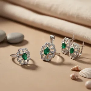 Ensemble de bijoux en argent 925 avec diamants taille émeraude pour femmes, plaqué or et or rose, pendentif, bague, boucles d'oreilles, pour mariage et soirée, certifié CMA - Product Image 2