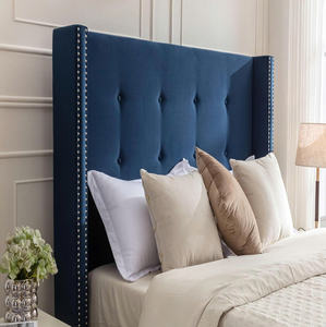 TRIHO-HB-073 Luxury Queen <b>Bed</b> Frame with 54" Tall Wingback Headboard, Blue Velvet Upholstered <b>Bed</b>, Button Tufted, No Box Spring - Product Image 5