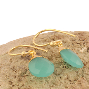 ต่างหูหยดน้ำตา Aqua Chalcedony ทำจากโลหะแฟชั่นที่เรียบง่ายมีเสน่ห์เครื่องประดับต่างหูห้อยระย้าสำหรับผู้หญิงชุบทอง24K - Product Image 3