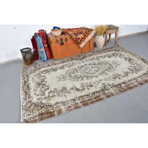 4.7x7.9 ft Rug, Turkish Vintage Rug, <b>Brown</b> Gray Animal Print <b>Wool</b> Rug - Product Image 2