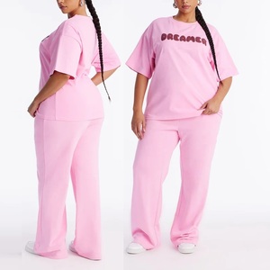 Ensemble de survêtement pour femmes, t-shirt long ample à deux pièces, nouveau logo personnalisé, tendance, tricot décontracté, épaules tombantes, pantalon - Product Image 6