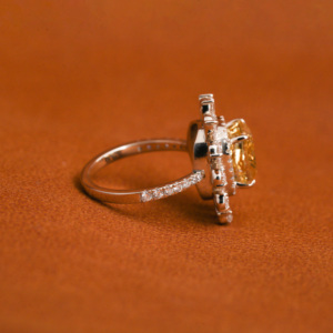 Custom Flower Shape Yellow <b>Cushion</b> Cut Lab Created Diamond Halo Setting 14KT Solid Gold Engagement Ring Luxurious Gift for Women - Product Image 4