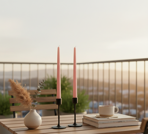 Soft <b>Pink</b> <b>Taper</b> <b>Candles</b> - Set of 2 they are ideal for dining tables, living rooms, bedrooms, balconies, weddings. - Product Image 2