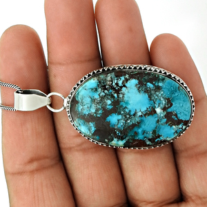 Colgantes de Plata de Ley 925 con diseño bohemio de piedras preciosas turquesas naturales, colgantes de moda de piedra natal fina OEM - Product Image 3