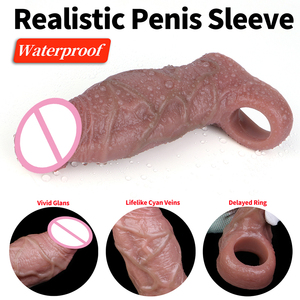 FAAK manchon de pénis en silicone incurvé gode creux réaliste retardant <span class=keywords><strong>l</strong></span>'éjaculation extension de bite avec vésicule séminale jouets sexuels pour hommes - Product Image 2