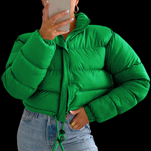 Customized Logo <b>Women's</b> Cropped Long <b>Sleeve</b> Windbreaker Oversized Zip-Up Puffer Quilted <b>Jacket</b> Turn-Down Collar Cotton Filling - Product Image 5