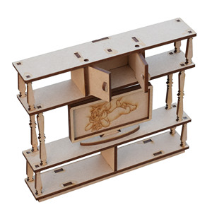 บ้านตุ๊กตาไม้ขนาดเล็กพร้อมชั้นวางทีวีอุปกรณ์เสริม DIY ตัดด้วยเลเซอร์พร้อมชั้นวางทีวีตุ๊กตาของเล่นขนาดเล็กที่มีสไตล์ - Product Image 4