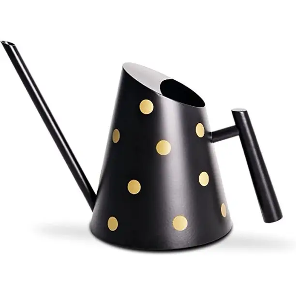 Best Finest Quality Customized Size/Shape Black Golden Polka Dot Metal Small Watering Can For House Resort Garden Decoration