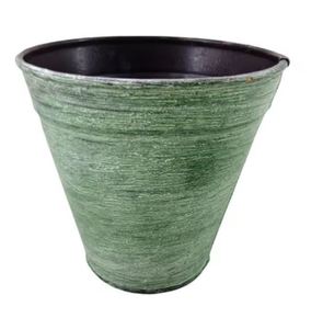 Maceta redonda de hierro con textura verde Macetas de metal modernas utilizables para macetas decorativas y suministros de jardín Macetas con drenaje - Product Image 2