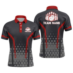 Polo de Bolos Deportivo Personalizado para Hombre, 100% Poliéster, Transpirable, con Estampado, Manga Corta, MOQ Bajo, Servicio OEM, Nuevo Estilo Deportivo para Equipo de Bolos - Product Image 4