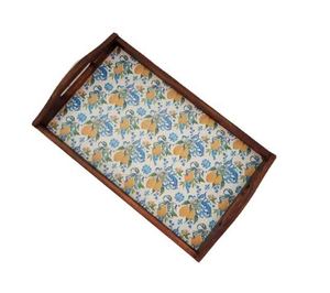 Bandeja de servicio de madera ligera hecha a mano de alta calidad con diseño impreso elegante y asas ecológicas para facilitar su transporte - Product Image 1