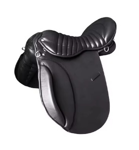 Sillín de salto negro de cuero acolchado de diseñador Premium, sillín de salto indio de Carreras de Caballos hecho a mano de alta calidad, los más vendidos - Product Image 1