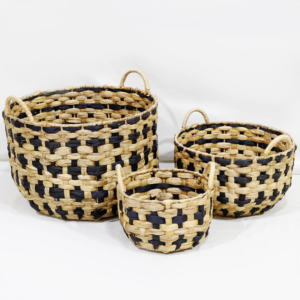 Eco-Friendly Natural Handwoven Water Hyacinth Baskets Modern Design Style Handles <b>Set</b> 3 for Home Use Storage <b>Boxes</b> Bins - Product Image 2