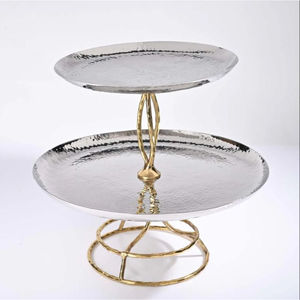 Hammered Stainless Steel 2 Tier Serving Stand Classic Sweet Display for Home Hotel <b>Wedding</b> Party <b>Cake</b> Serving Stand Holder - Product Image 6