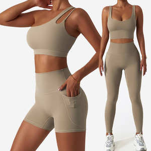 Mode femmes Fitness athleisure 2 pièces vêtements de sport ensemble respirant une épaule soutien-gorge de sport taille haute poche entraînement Legging - Product Image 4