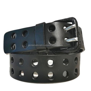 Fashionable Double Punched <b>Men's</b> Fashion Leather Casual Belt With Heavy Duty Double Pin <b>Black</b> Nickel Buckle All Sizes Available - Product Image 4