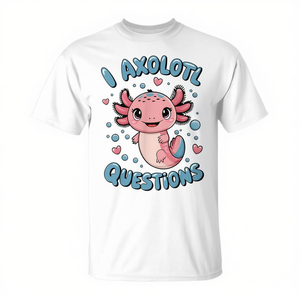 Camiseta Promocional con Diseño de Niña Pequeña Preguntándose por Axolotes - Product Image 2