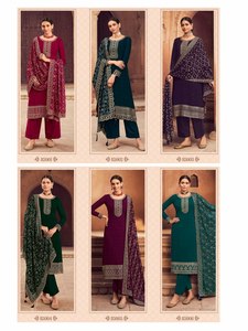 Ready-to-Wear Customizable Semi-Stitched Georgette Silk Embroidered Reversible <b>Three</b> Piece Salwar Kameez Matching Dupatta Party - Product Image 6