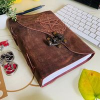 Carnet de voyage vintage fait main exclusif, carnet de croquis rétro, journal intime non ligné, multicolore, avec bords festonnés en cuir antique