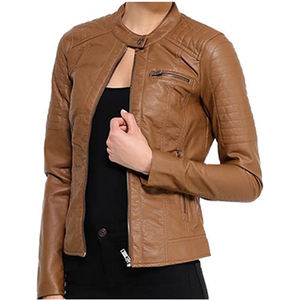 แจ็คเก็ตหนังแท้แขนยาวคุณภาพพรีเมียมสำหรับผู้หญิง ขายดีที่สุด สวมใส่สบายด้วยผ้าฝ้ายบุขน  ขายส่งเสื้อคลุม - Product Image 4