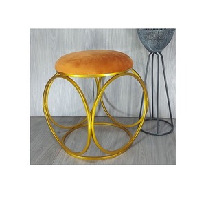 Repose-pieds en velours Ottoman Round Modern Tapissé Vanity set de 2 poufs avec pied en métal doré - Product Image 6