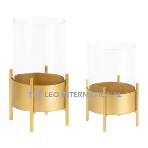 เชิงเทียนเฮอริเคนทรงกลมสไตล์อเมริกันเชิงเทียนโลหะเคลือบทองขนาด6X6X13นิ้วของตกแต่งในบ้านโรงแรม - Product Image 1