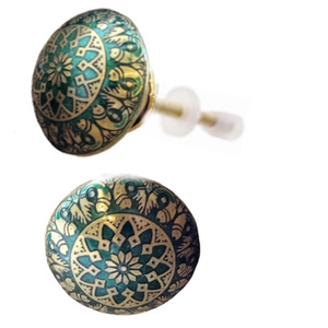 Boutons de porte de tiroir en laiton gravé vert paon marocain à motifs floraux modernes Poignée en métal Commode Armoire Cuisine - Product Image 2