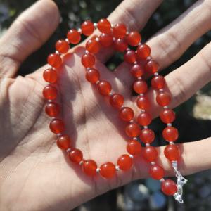 Red Carnelian Beaded <b>Necklace</b> 8mm Sterling <b>Silver</b> Gemstone Jewelry Dainty Carnelian Choker Handmade Gift for Her - Product Image 1
